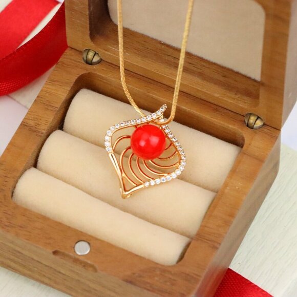 "Elegant Rose Gold Pendant with Red Accent, XPPT1306 - Picture 6 of 13